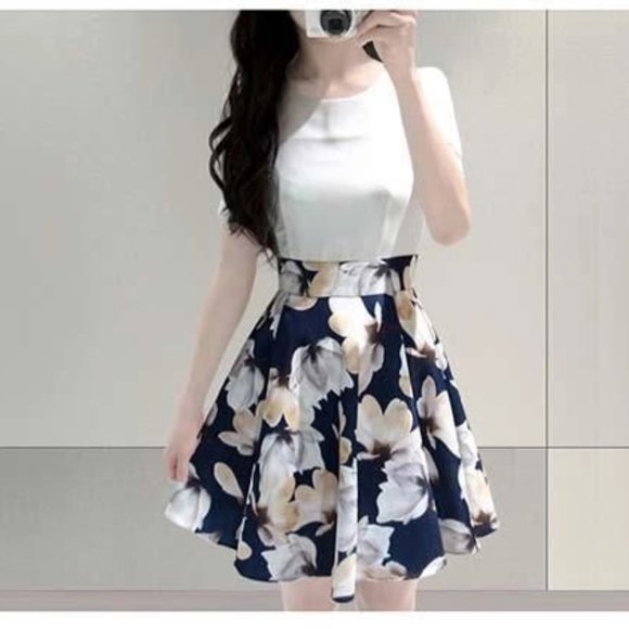 Floral Mock Two-Piece Dress - Picture 1 of 5